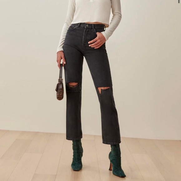 Reformation Black Distressed Jeans - Picture 1 of 12